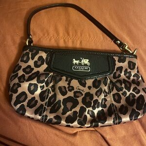 Coach ocelot Print Wristlet in Brown and Black with Gold Logo